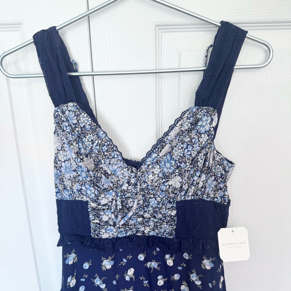 NWT ALTARD STATE Navy Maxi Patchwork Dress XS